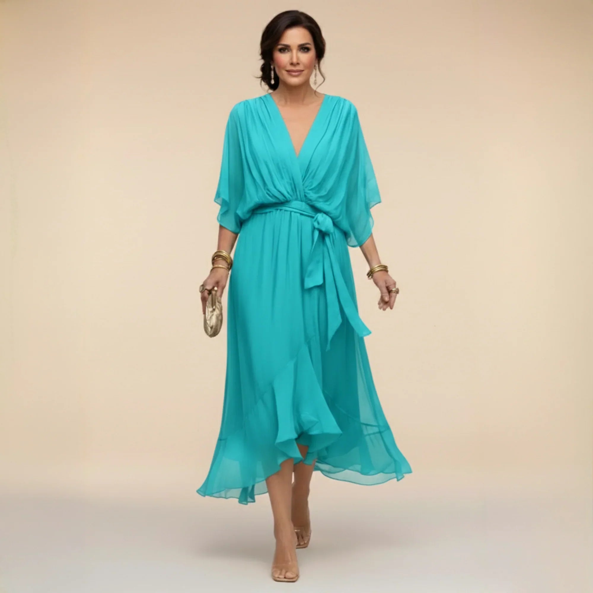 Fabienne - Vestido de Noche Fluido Ajustado de Chifón