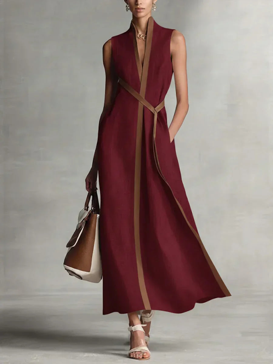 Maram - Vestido Maxi de Lino Sofisticado con Cinturón