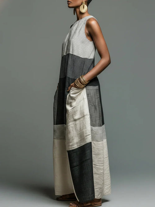 Beryl - Vestido Maxi de Patchwork a Rayas