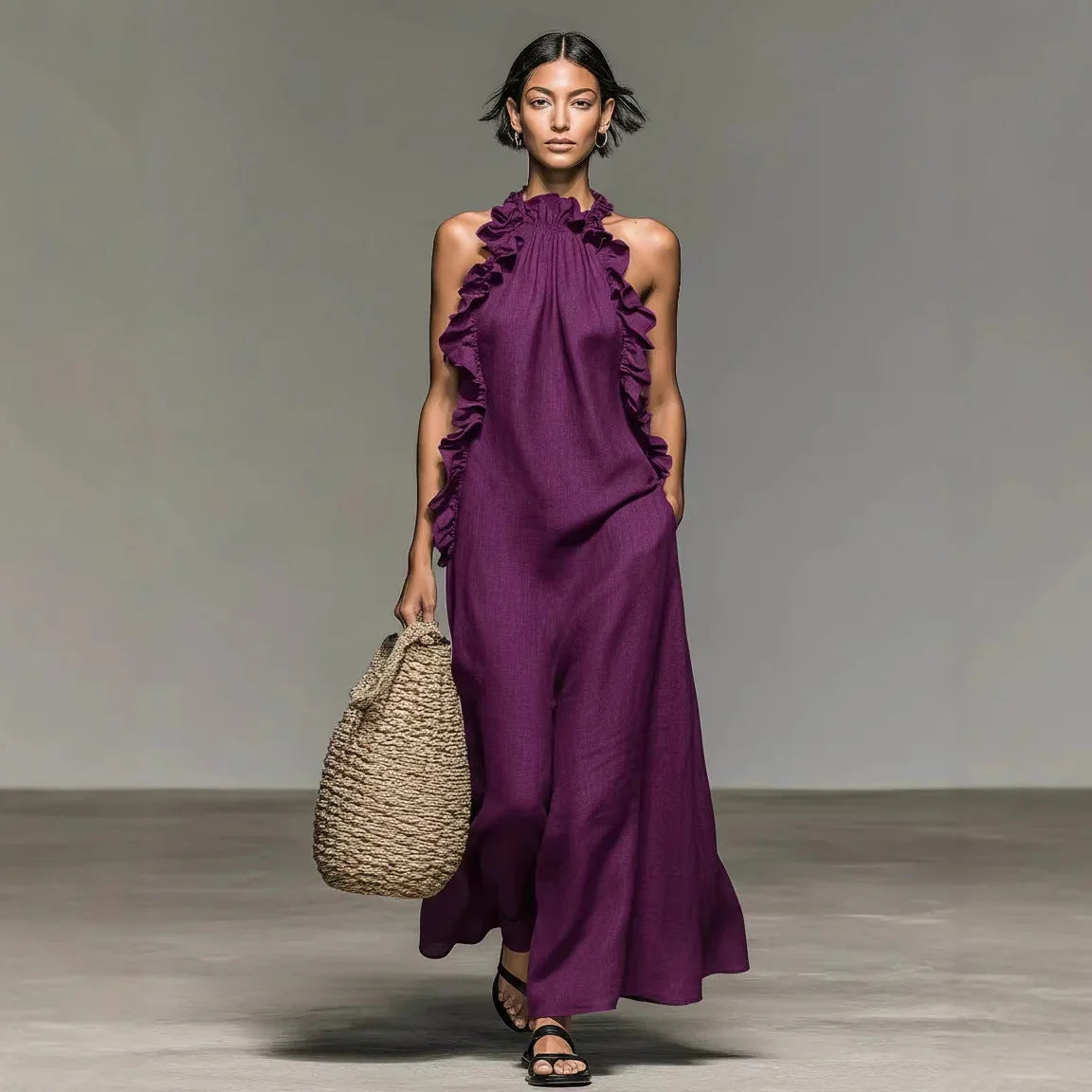 Bluma - Vestido Maxi Bohemio de Algodón con Volantes