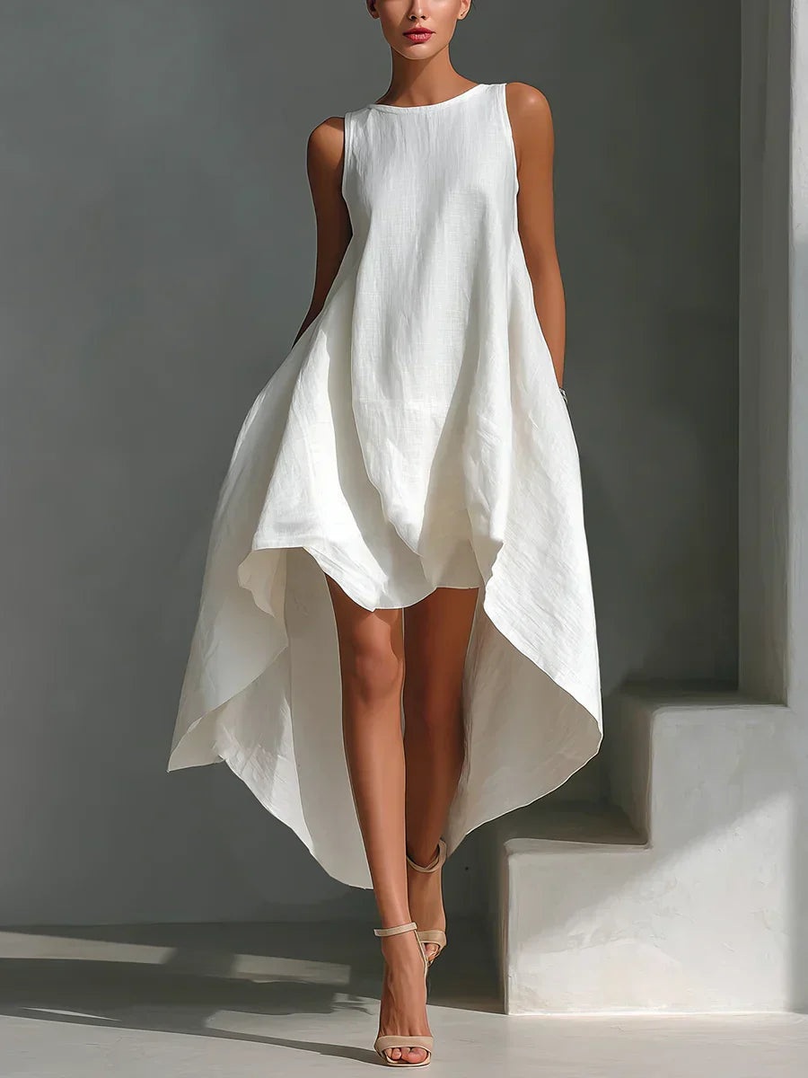 Renia - Vestido de Algodón Fluido de Longitud Asimétrica