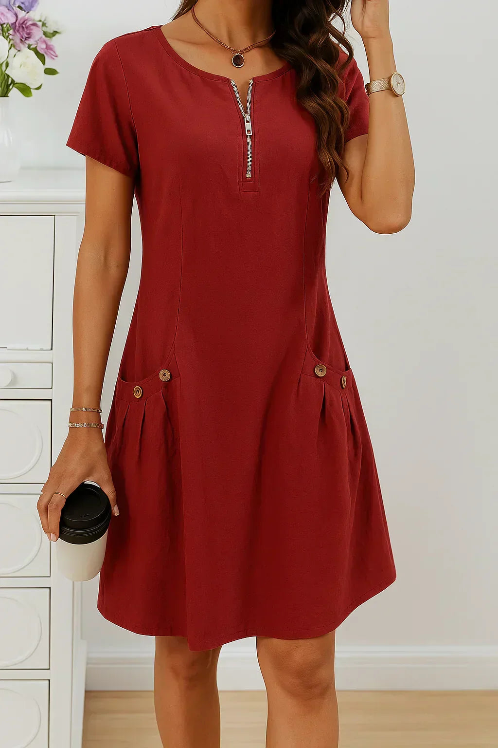 Natalis - Vestido de Algodón Cómodo con Bolsillos