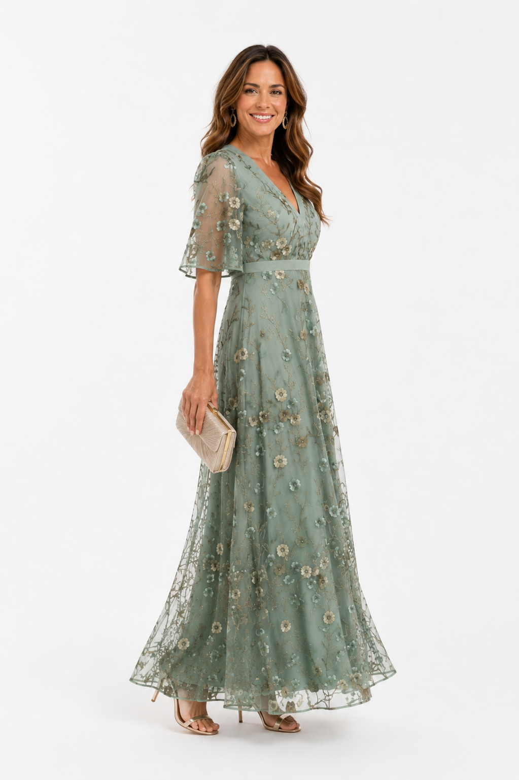 CARMEN VESTIDO LARGO CON BORDADOS FLORALES