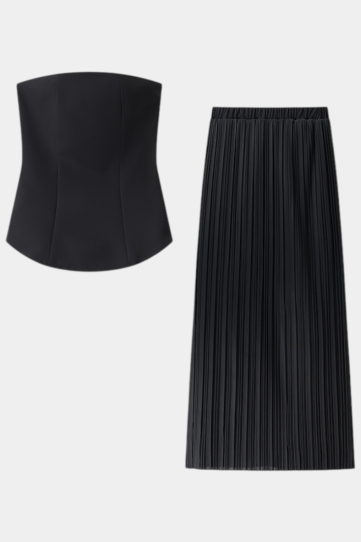 Clarita Conjunto de Dos Piezas Plisado Sin Tirantes