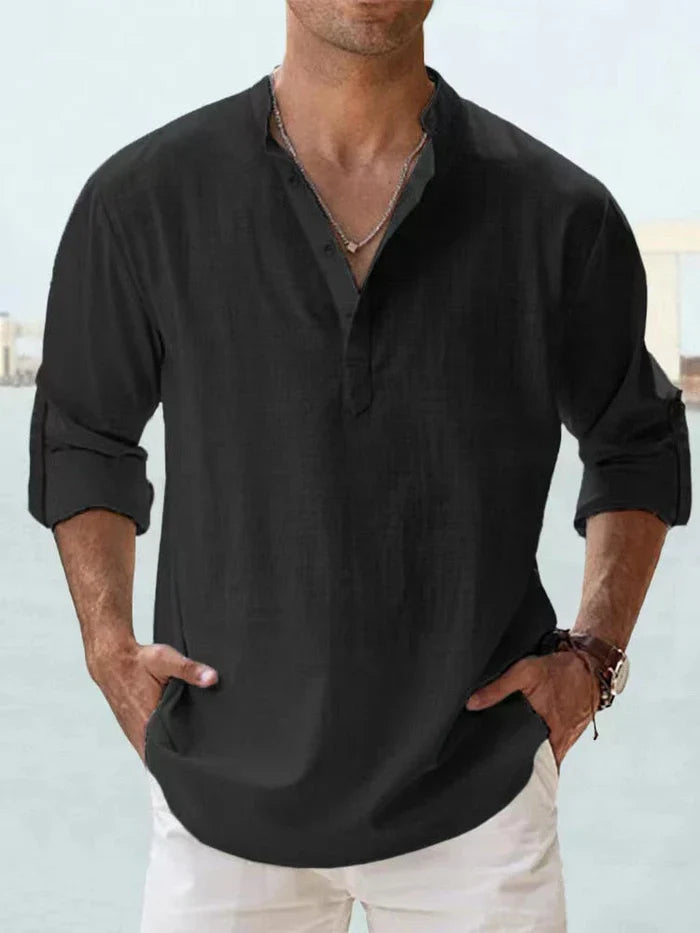 Artak - Camisa de Lino Transpirable con Media Botonadura