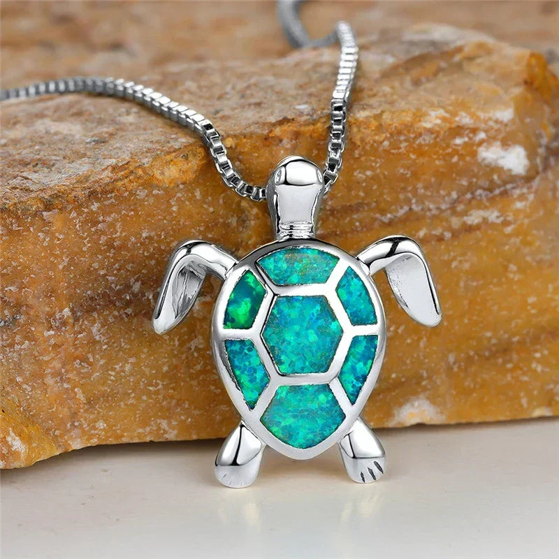 Collar Colgante Tortuga Ópalo de Fuego Verde Vintage