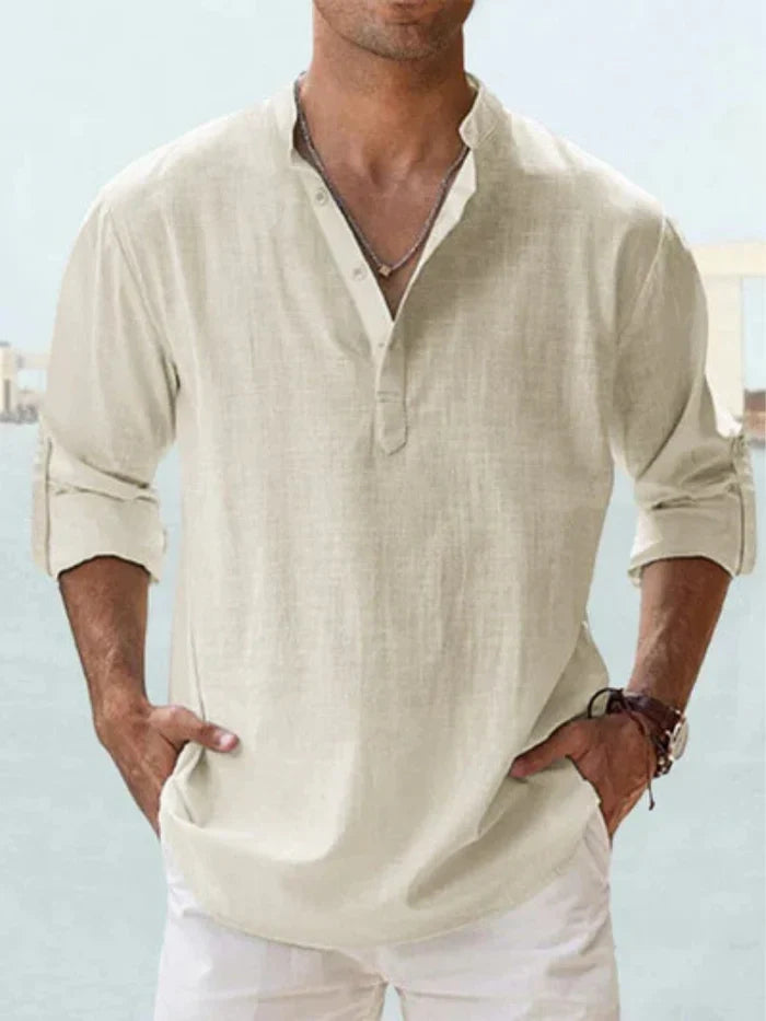 Artak - Camisa de Lino Transpirable con Media Botonadura