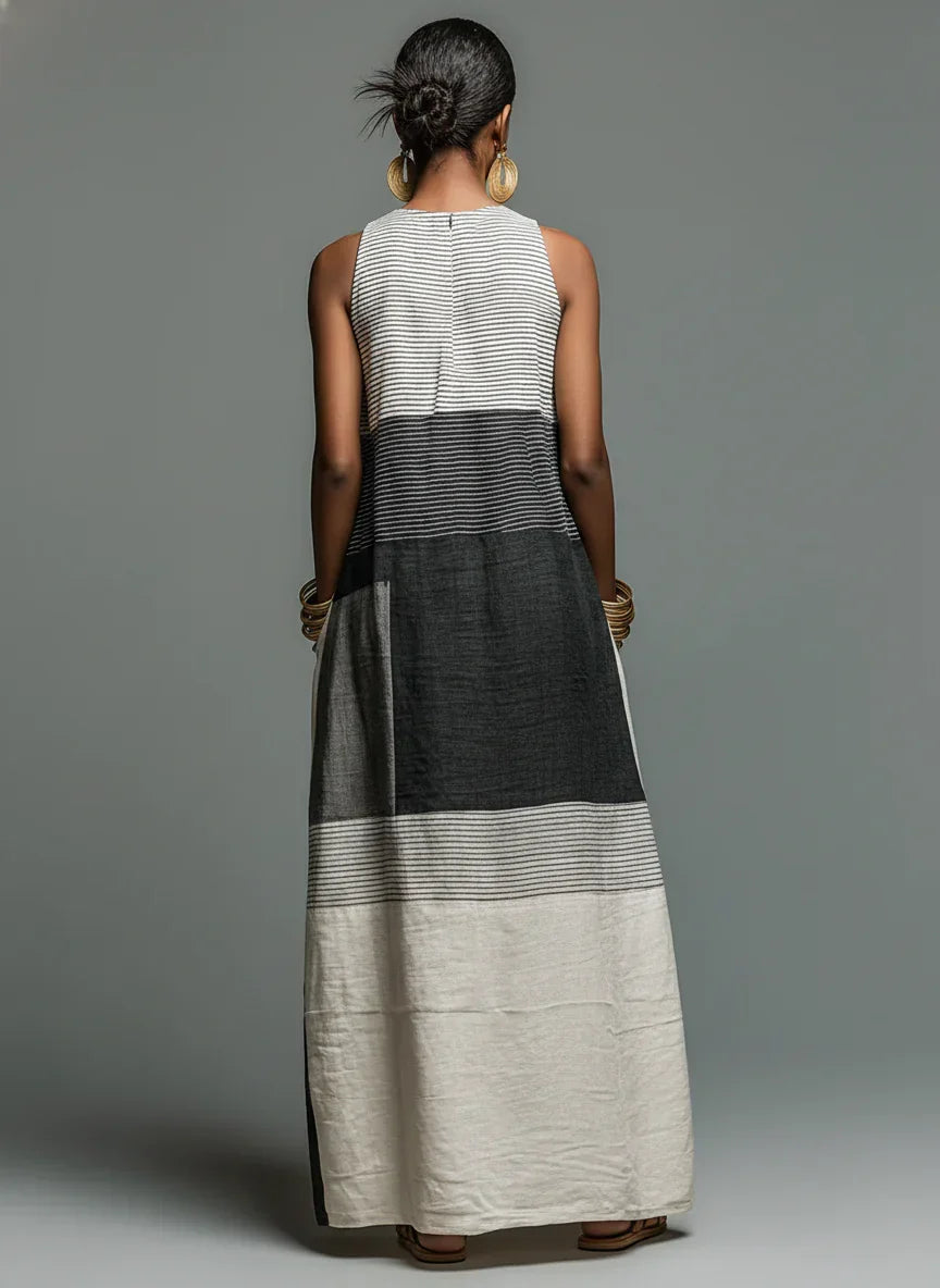 Beryl - Vestido Maxi de Patchwork a Rayas