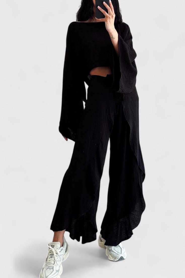 Elsie Conjunto Fluido con Kimono y Pantalón Cruzado