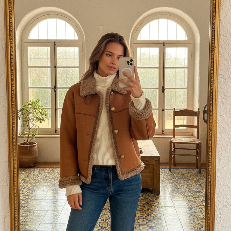 Isabel - Chaqueta de piel de oveja abotonada