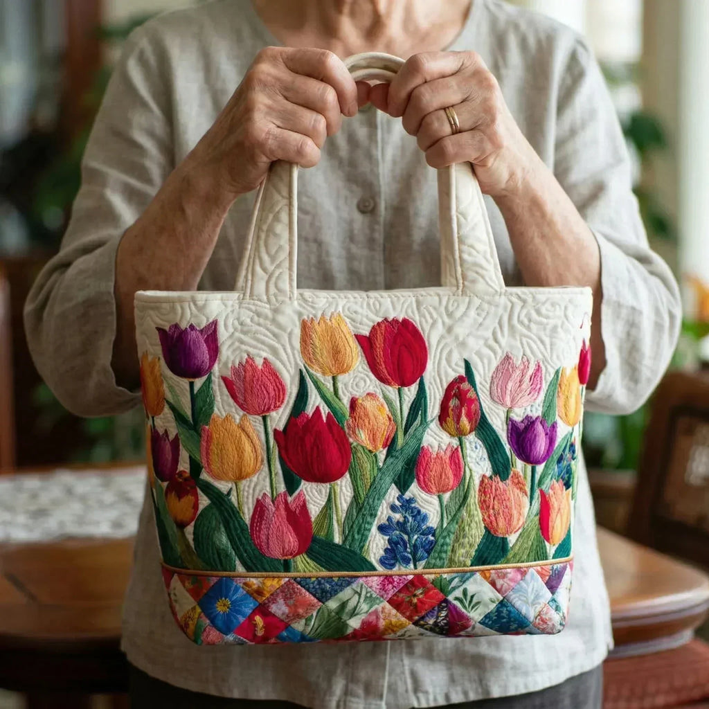 Grizel - Bolso Tote Texturizado de Tulipanes Diseñado a Mano