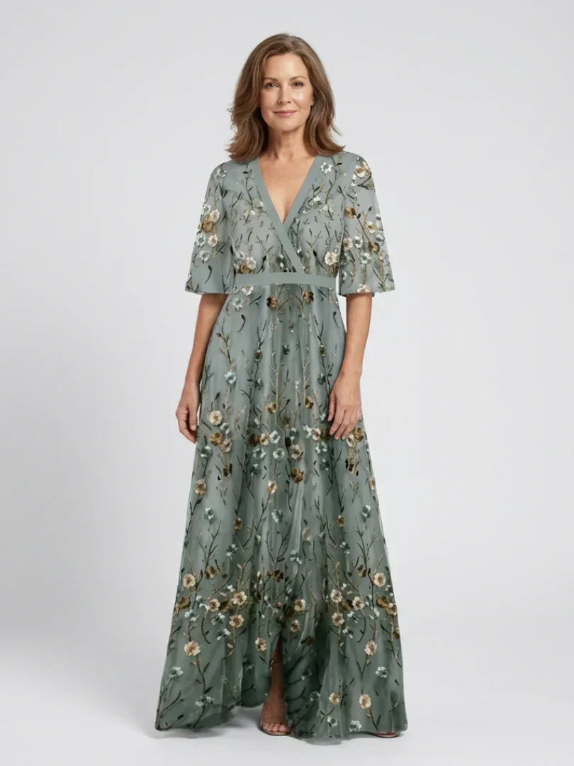 Annie - Vestido Largo Refinado Bordado con Flores
