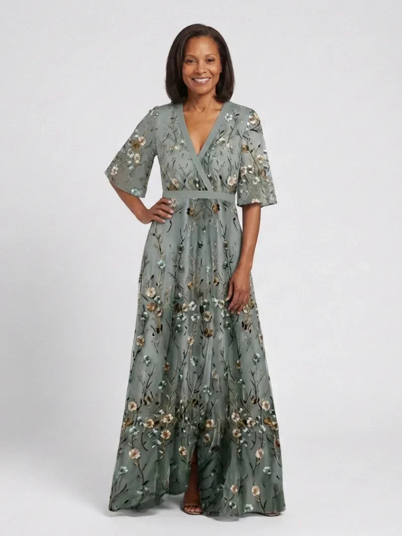 Annie - Vestido Largo Refinado Bordado con Flores