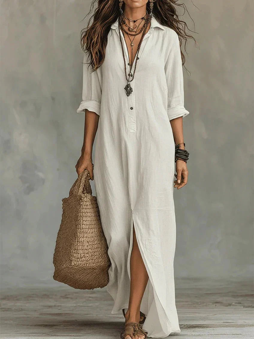Whitney - Vestido Maxi Camisero con Abertura
